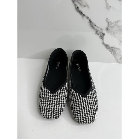 Vivaia Margot 2.0 Square Toe V-Cut Flats Houndstooth Black White Sz 38.5 8.5 - Picture 4 of 4